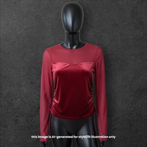 Wild Fable Red Mesh Velvet Long Sleeve Top Size S NWT Y2K Holiday